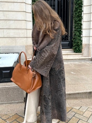 Пальто из каракуля 135см с соболиным воротником тортор 