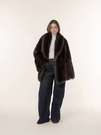 Шуба из соболя 80см в долевой раскладке в целую шкуру 