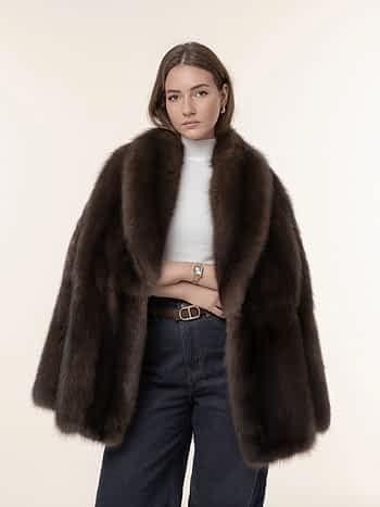 Шуба из соболя 80см в долевой раскладке в целую шкуру 